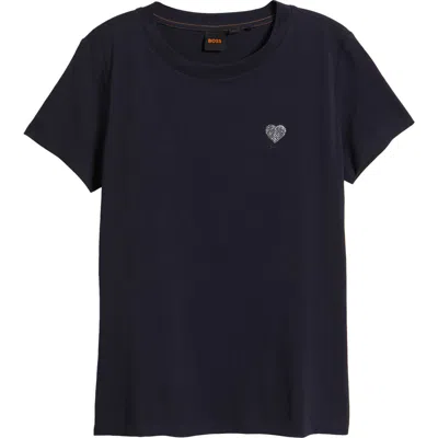 Hugo Boss Boss Orange Crystal Cotton T-shirt In Dark Blue