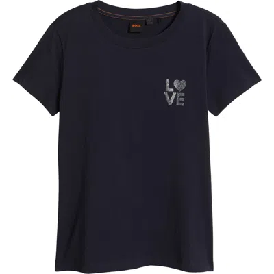 Hugo Boss Boss Orange Crystal Cotton T-shirt In Sky Captain