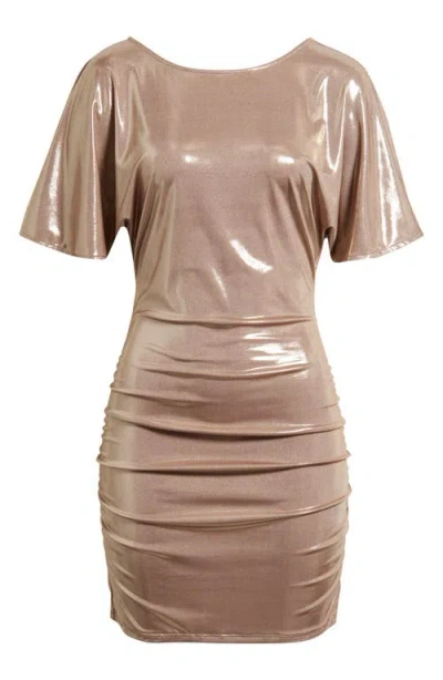 Hugo Boss Boss Orange Crystal Ruched Lamé Minidress In Brown