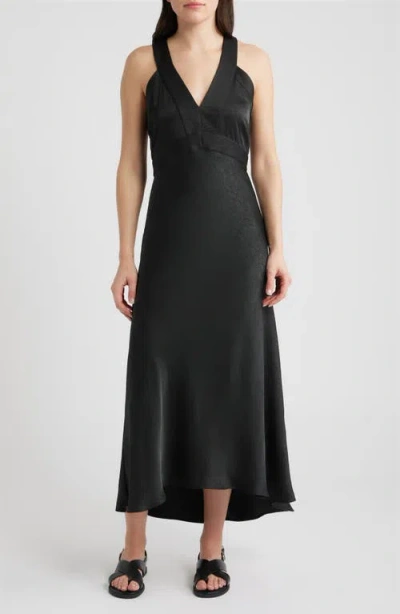 Hugo Boss Boss Orange Danden Crinkle Satin Maxi Dress In Black