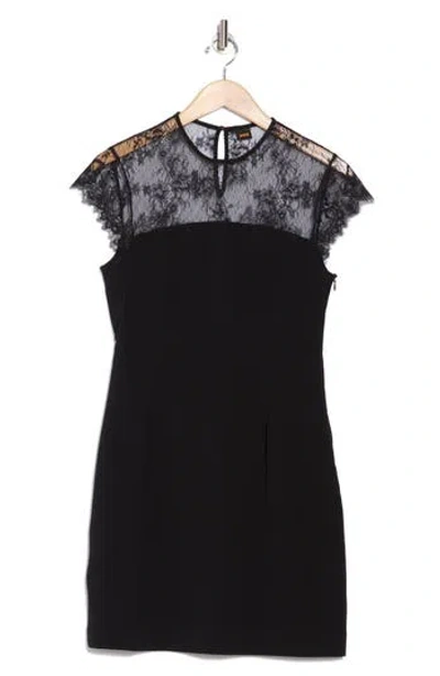 Hugo Boss Boss Orange Domina Lace Yoke Cap Sleeve Sheath Dress In Black