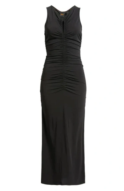 Hugo Boss Boss Orange Emberla Ruched Stretch Jersey Dress In Black