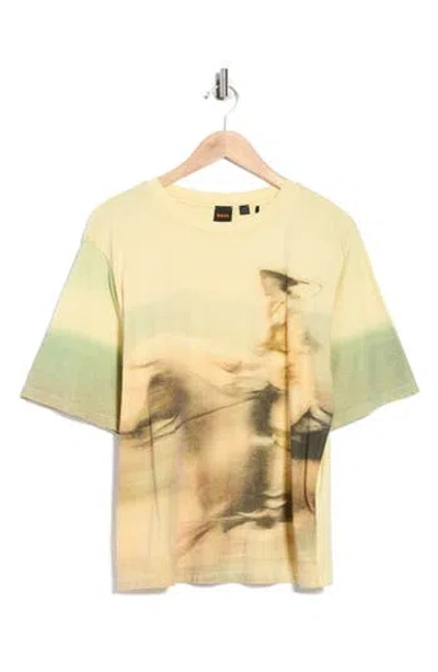 Hugo Boss Boss Orange Enis Horse Rider Graphic T-shirt In Yellow