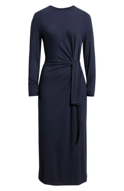 Hugo Boss Boss Orange Erlot Side Tie Long Sleeve Midi Dress In Blue