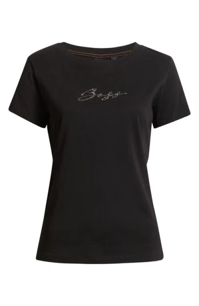 Hugo Boss Boss Orange Esogo Crystal Logo Cotton Top In Black