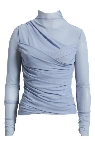 Hugo Boss Boss Orange Etualh Ruched Mesh Turtleneck Top In Blue