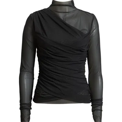Hugo Boss Boss Orange Etulah Ruched Mesh Top In Black