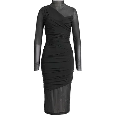 Hugo Boss Boss Orange Etulia Ruched Long Sleeve Dress In Black