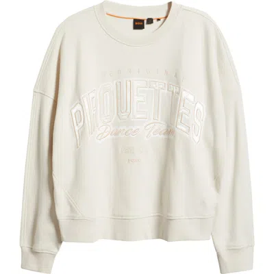 Hugo Boss Boss Orange Ever Embroidered Crewneck Cotton Sweatshirt In Neutral