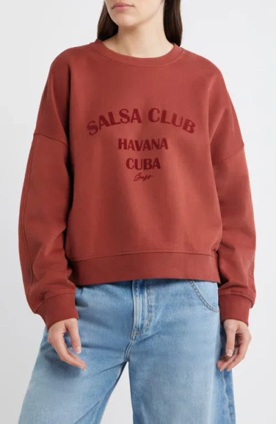 Hugo Boss Boss Orange Ever Salsa Club Graphic Cotton Sweatshirt In Brown