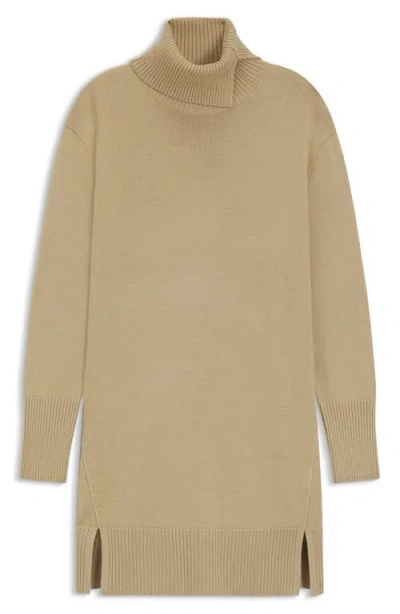 Hugo Boss Boss Orange Feringatessa Long Sleeve Turtleneck Virgin Wool Blend Sweater Dress In Green