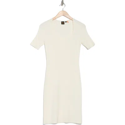 Hugo Boss Boss Orange Fesco Short Sleeve Dress In Soft Cream