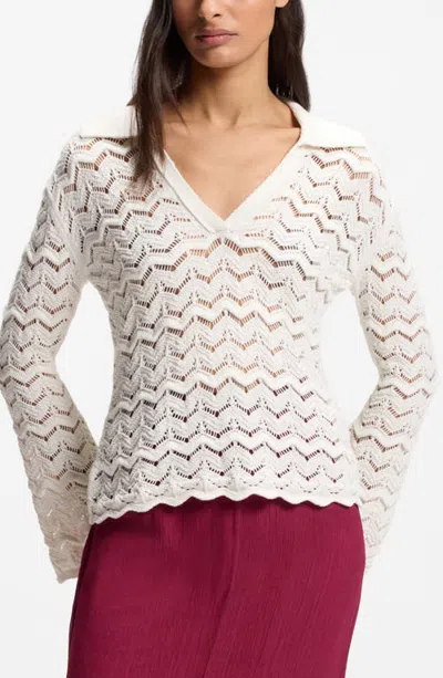Hugo Boss Boss Orange Folsena Pointelle Knit Sweater In Soft Cream