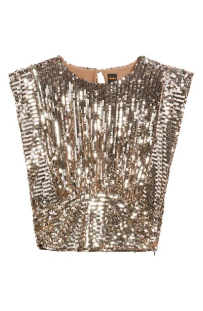 Hugo Boss Boss Orange Illana Sequin Crop Top In Gold