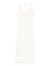 HUGO BOSS BOSS ORANGE LIGHT BEIGE V-NECK MIDI DRESS WITH INTRICATE KNIT DETAIL