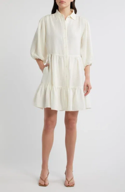 Hugo Boss Boss Orange Linen Blend Balloon Sleeve Dress In Neutral