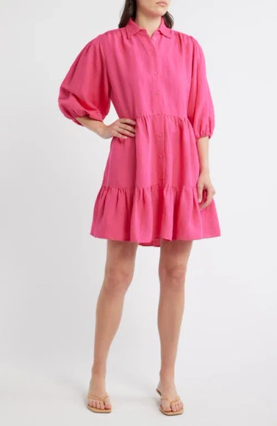 Hugo Boss Boss Orange Linen Blend Balloon Sleeve Dress In Pink