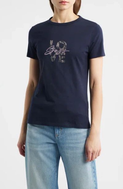 Hugo Boss Boss Orange Logo Embroidered Cotton Graphic T-shirt In Blue