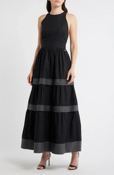 Hugo Boss Boss Orange Open Back Cotton Poplin Midi Dress In Black