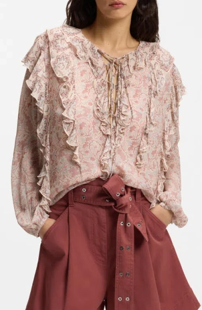 Hugo Boss Boss Orange Paisley Ruffle Blouse In Brown