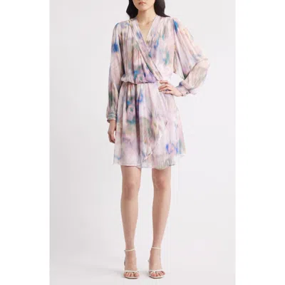 Hugo Boss Boss Orange Print Long Sleeve Faux Wrap Dress In Multi