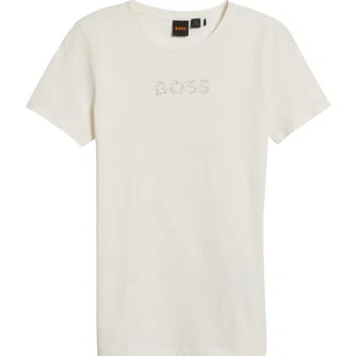 Hugo Boss Boss Orange Rhinestone Embellished Cotton Graphic T-shirt In White