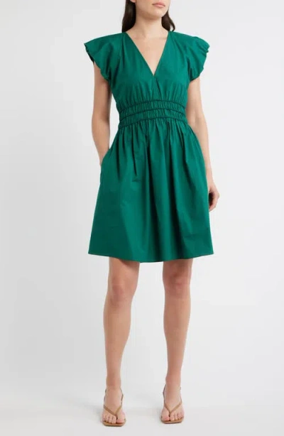 Hugo Boss Boss Orange Ruffle Sleeve Cotton Poplin Dress In Green