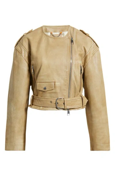 Hugo Boss Boss Orange Sadora Leather Biker Jacket In Brown