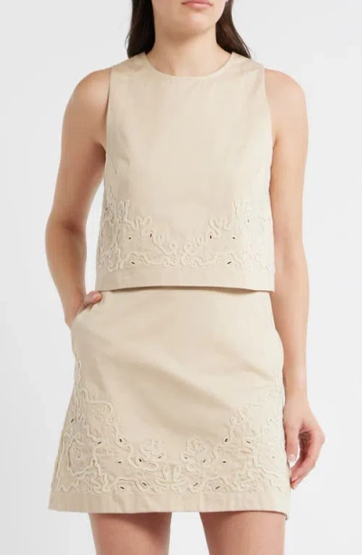 Hugo Boss Boss Orange Sleeveless Embroidered Cotton Top In Neutral