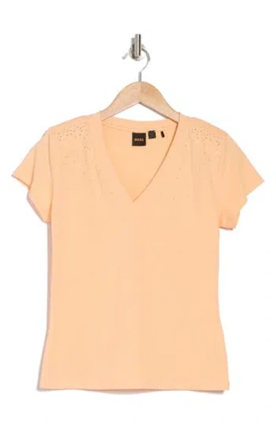 Hugo Boss Boss Orange Studded V-neck T-shirt In Apricot Cream