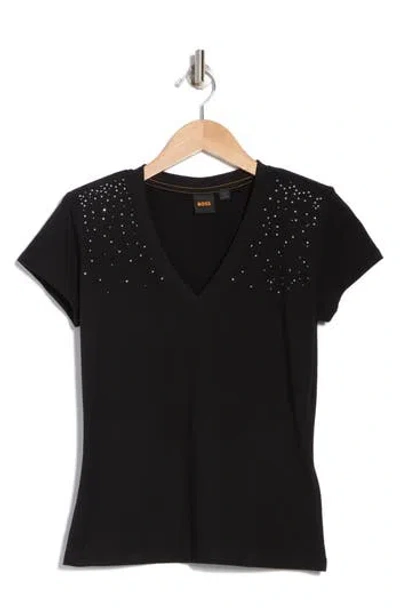 Hugo Boss Boss Orange Studded V-neck T-shirt In Black
