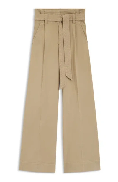 Hugo Boss Boss Orange Telia Stretch Cotton Tie Waist Wide Leg Pants In Neutral
