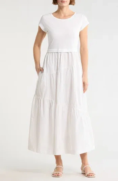 Hugo Boss Boss Orange Tiered T-shirt Midi Dress In White