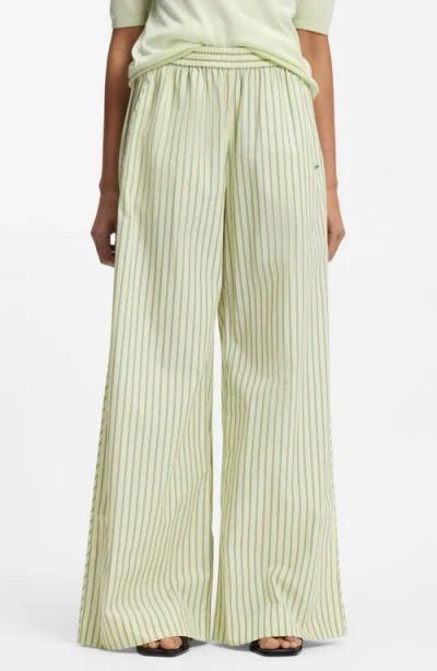 Hugo Boss Boss Orange Tiplyn Stripe Wide Leg Cotton Pants In Green