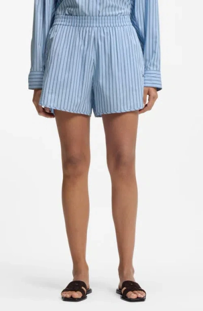 Hugo Boss Boss Orange Tiplyna Stripe Cotton Shorts In Blue