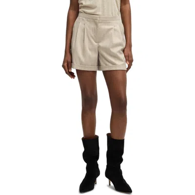 Hugo Boss Boss Orange Tostie Pleated Pinstripe High Waist Shorts In Neutral