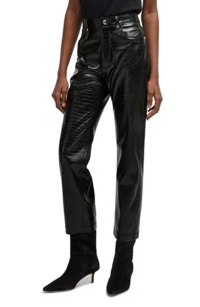 Hugo Boss Boss Orange Troco Croc Embossed Faux Leather Pants In Black