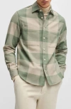 Hugo Boss Boss Owen Buffalo Plaid Cotton Overshirt In Light Green