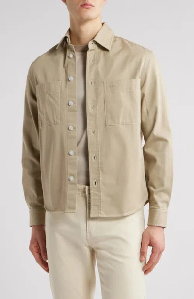 Hugo Boss Boss Owen Cotton Twill Button-up Shirt Jacket In Light Beige