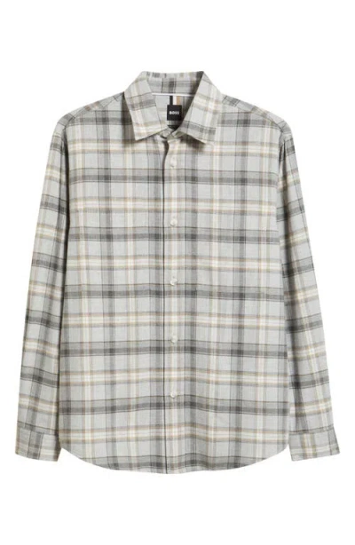 Hugo Boss Boss Owen Relaxed Fit Plaid Cotton Flannel Button-up Shirt In Gray