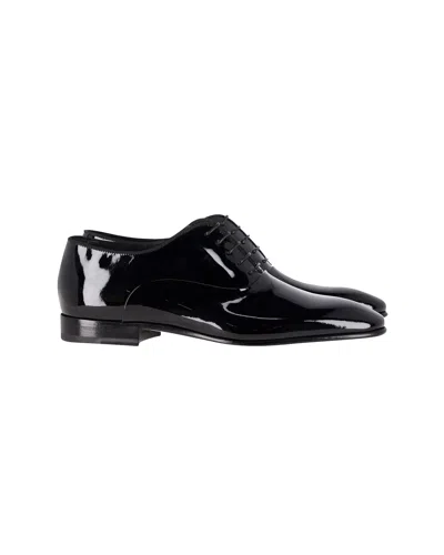 Hugo Boss Patent-leather Oxford Shoes With Stitching Details In Black