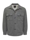 Hugo Boss Boss Brushed Flannel Overshirt With Quilted Interior In Grey