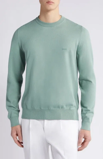 Hugo Boss Boss Pacas Cotton Crewneck Sweater In Open Green