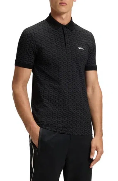 Hugo Boss Boss Paddy Geo Print Cotton Polo In Black