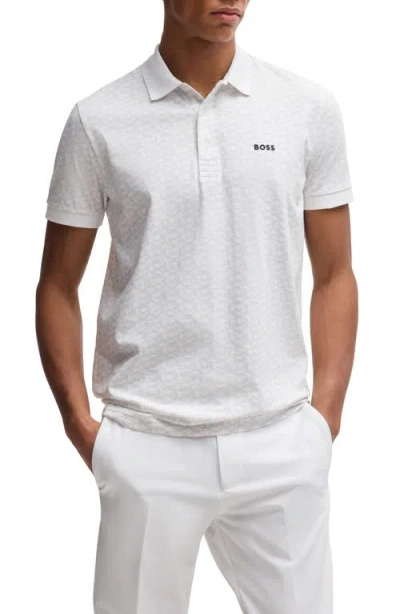 Hugo Boss Boss Paddy Geo Print Cotton Polo In Neutral