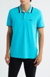 Hugo Boss Boss Paddy Tipped Cotton Polo In Blue
