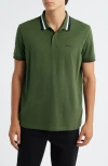 Hugo Boss Boss Paddy Tipped Cotton Polo In Green