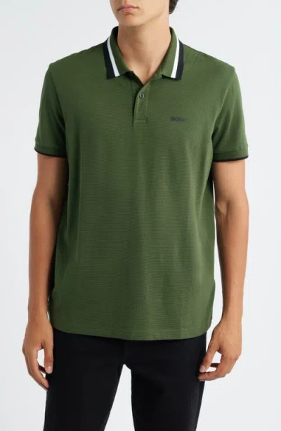 Hugo Boss Boss Paddy Tipped Cotton Polo In Green
