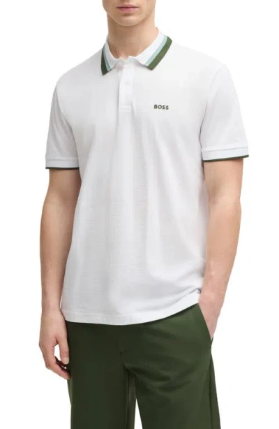 Hugo Boss Boss Paddy Tipped Cotton Polo In White