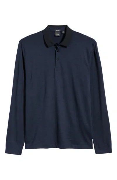 Hugo Boss Boss Pado 110 Long Sleeve Wool Polo In Blue